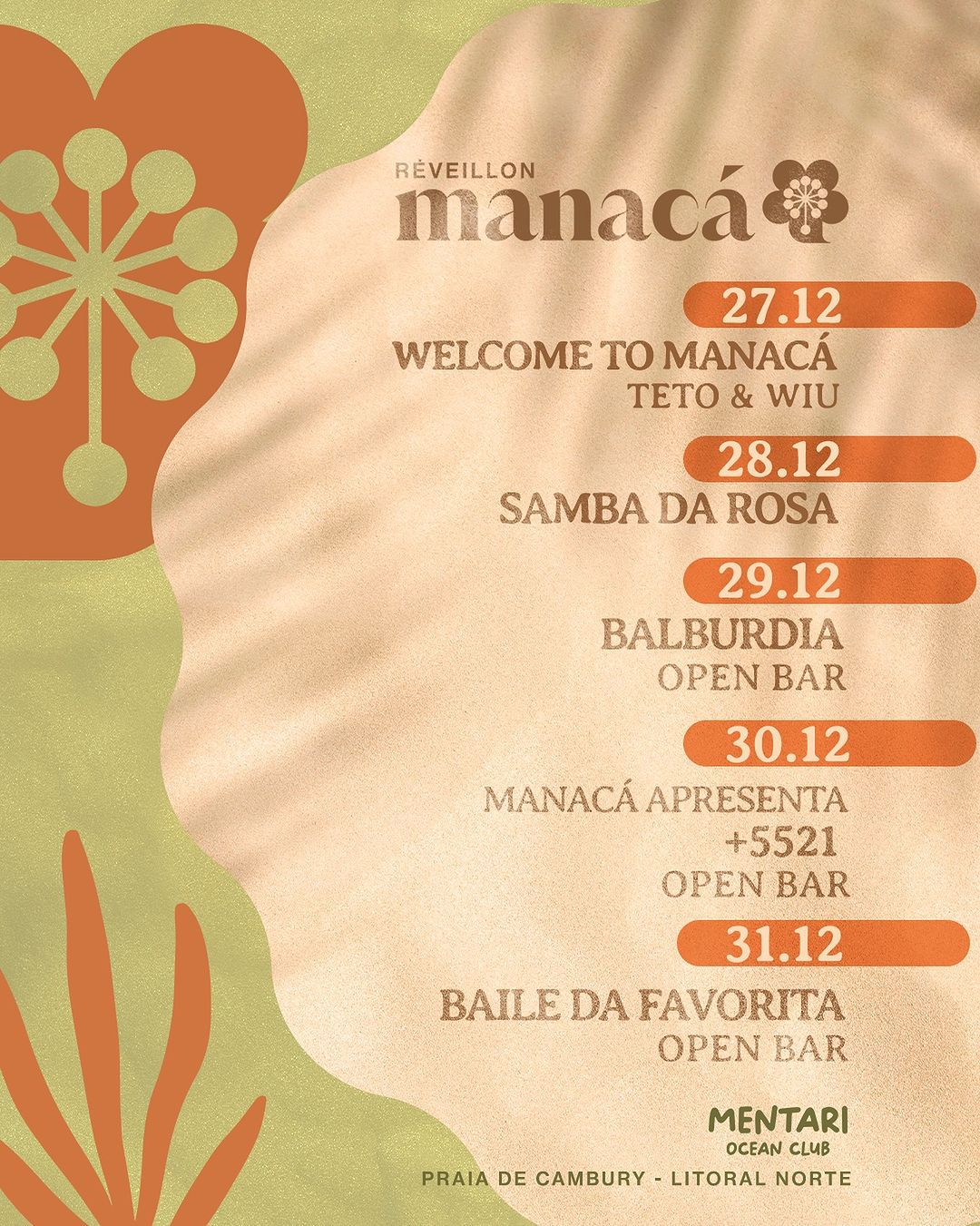 REVEILLON CAMBURI 2025 - MANACÁ - MENTARI - OPEN BAR PREMIUM