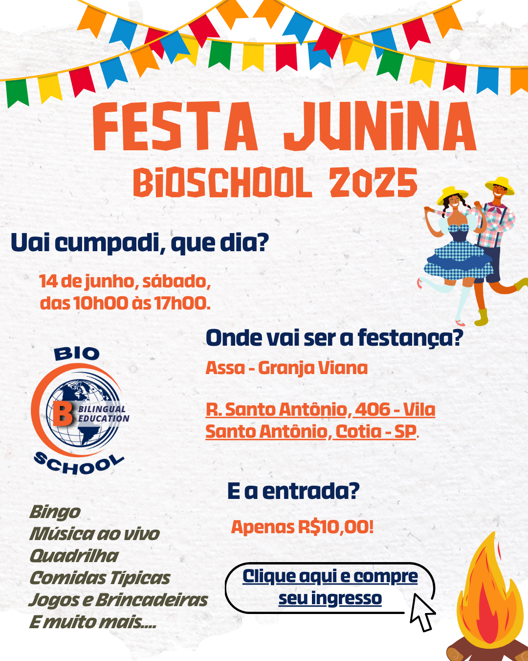 Festa Junina, 14 de junho de 2025 - Bioschool: Adquira seu ingresso!