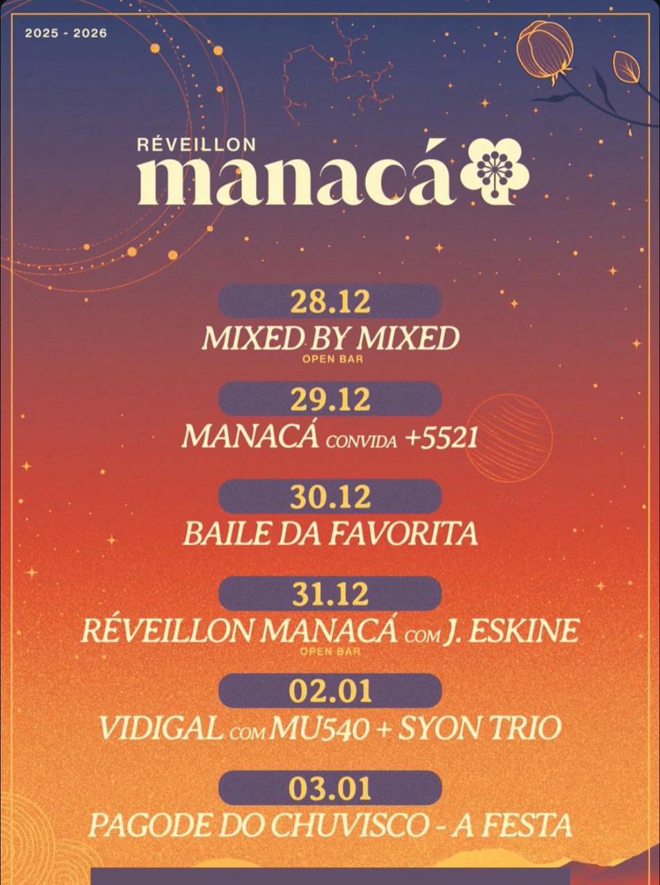 REVEILLON CAMBURI 2026 - MANACÁ - MENTARI - OPEN BAR PREMIUM