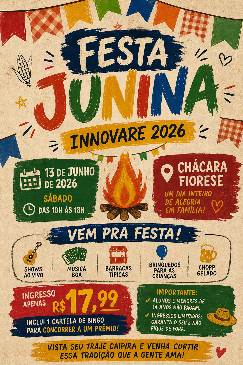 Festa Junina, 13 de junho - Colégio Innovare: Adquira seu ingresso!