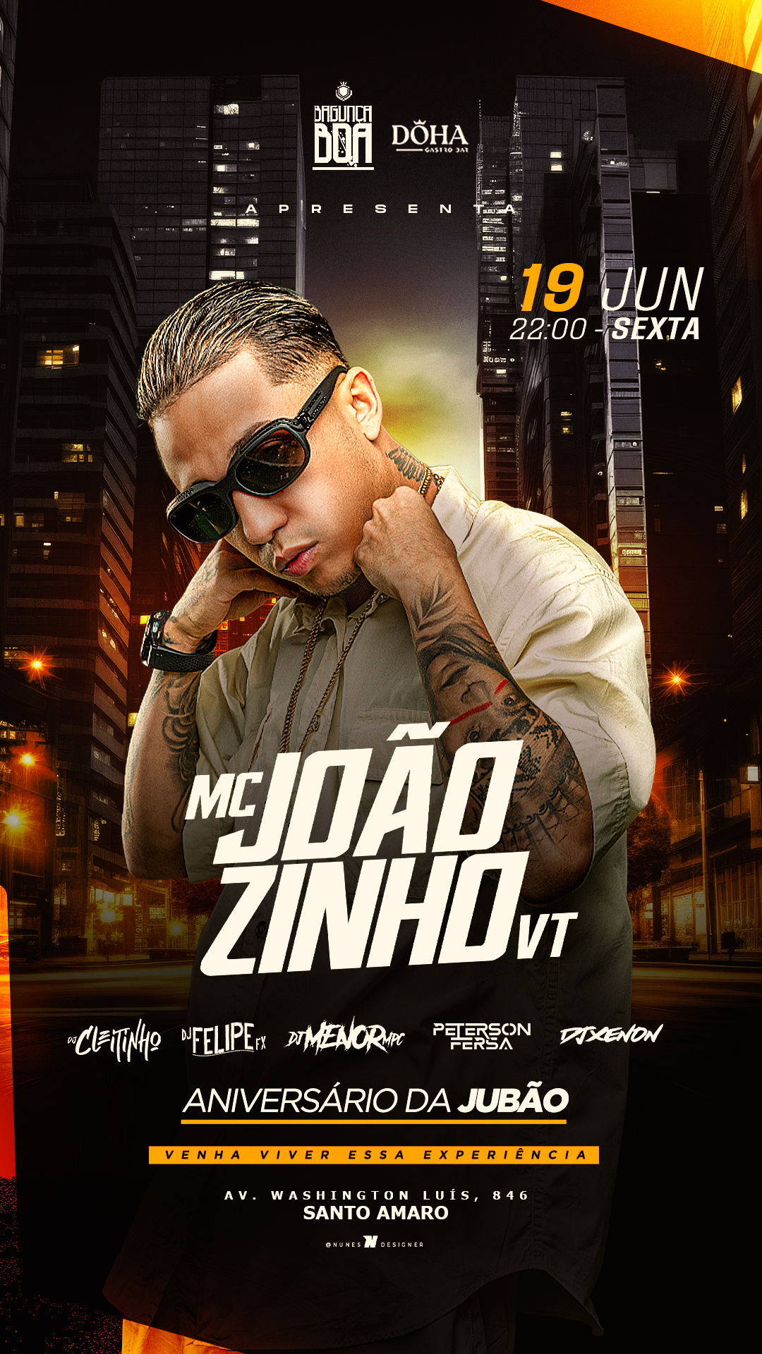 DÖHA GASTROBAR: SEXTA-FEIRA 19/06 MC JOÃOZINHO VT
