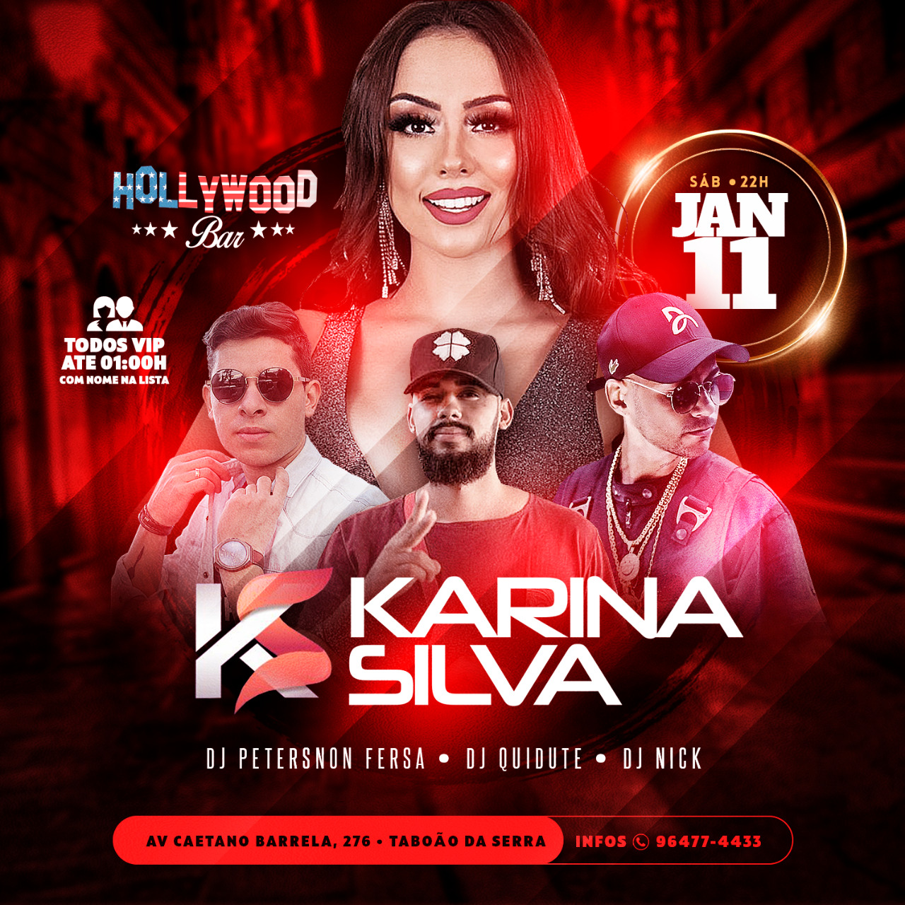 Hollywood Bar:  - Sábado 11/01 - Sertanejo Karina Silva e Dj Nick