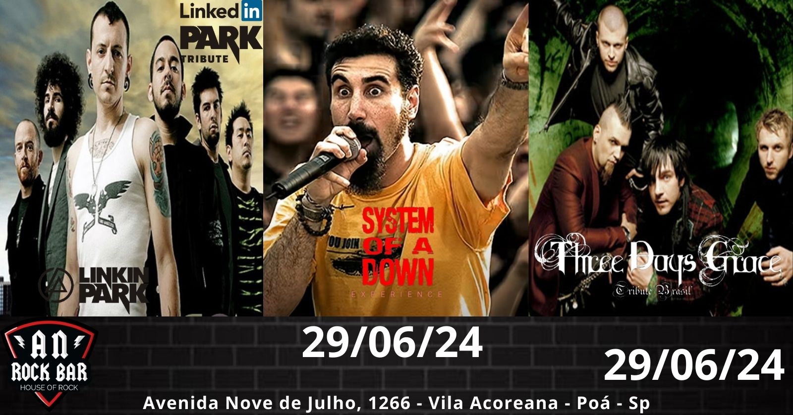 An Rock Bar: LINKIN PARK TRIBUTO / SYSTEM OF DOWN EXPERIENCE/ THREE DAYS GRACE TRIBUTO